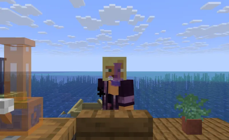A player on a dock by the sea holding a bong up to their face, mid-draw.