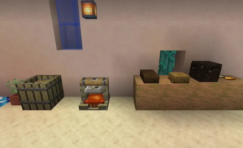 A sandstone workshop with the Sifting Box, the Hemp Press over a heat source, and pressed hash bars on the counter.